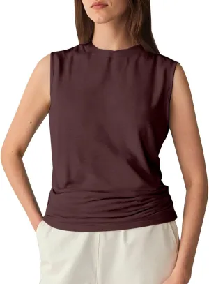 Womens Summer Tank Tops High Neck Workout Crew Neck Sleeveless Top Casual Flowy Trendy Loose Sleeveless Vest Camisole