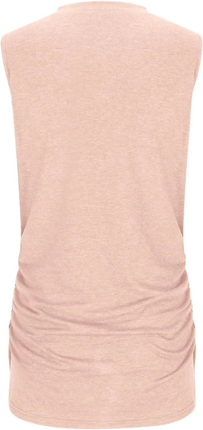 Womens Summer Tank Tops High Neck Workout Crew Neck Sleeveless Top Casual Flowy Trendy Loose Sleeveless Vest Camisole