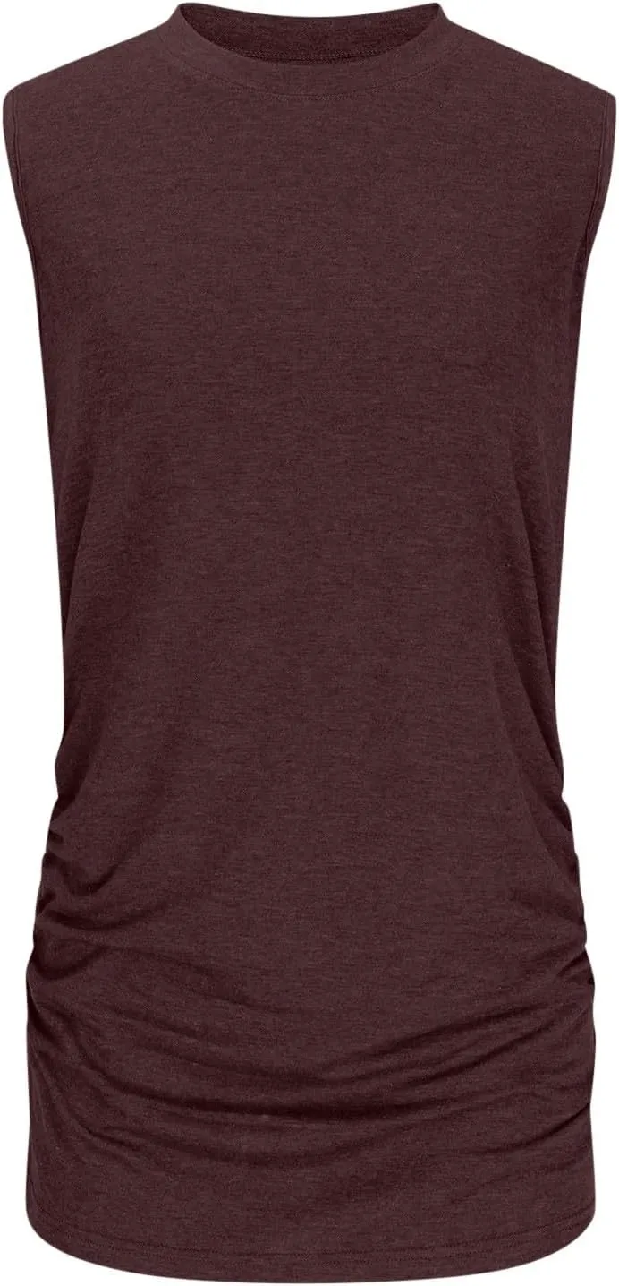 Womens Summer Tank Tops High Neck Workout Crew Neck Sleeveless Top Casual Flowy Trendy Loose Sleeveless Vest Camisole