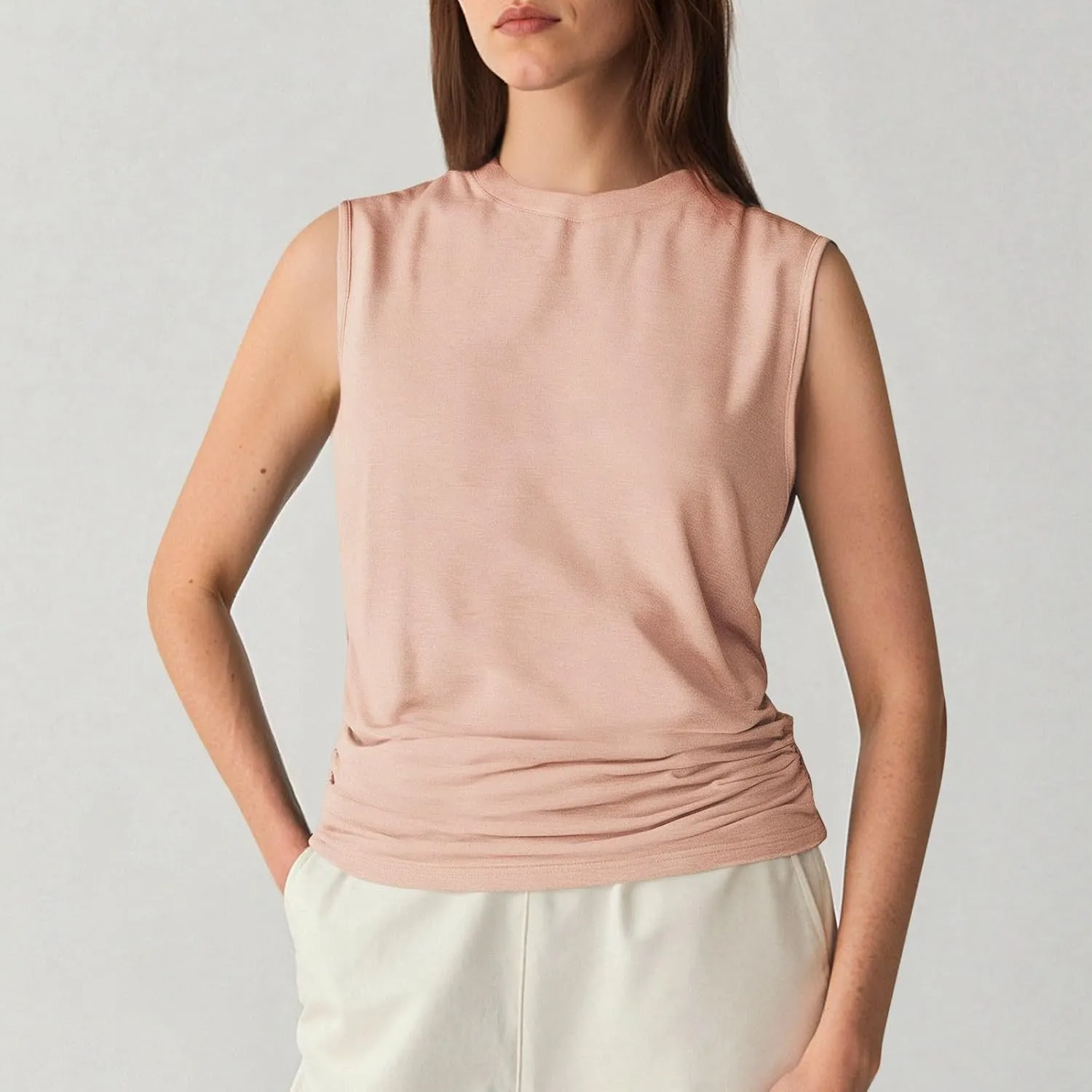 Womens Summer Tank Tops High Neck Workout Crew Neck Sleeveless Top Casual Flowy Trendy Loose Sleeveless Vest Camisole