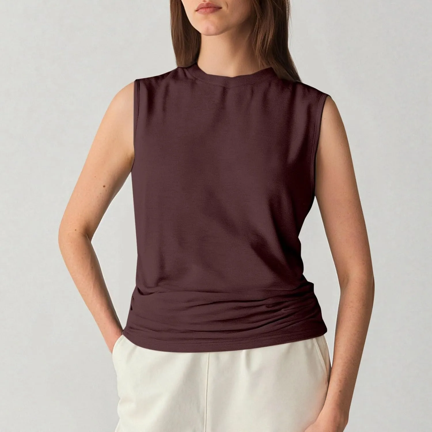 Womens Summer Tank Tops High Neck Workout Crew Neck Sleeveless Top Casual Flowy Trendy Loose Sleeveless Vest Camisole