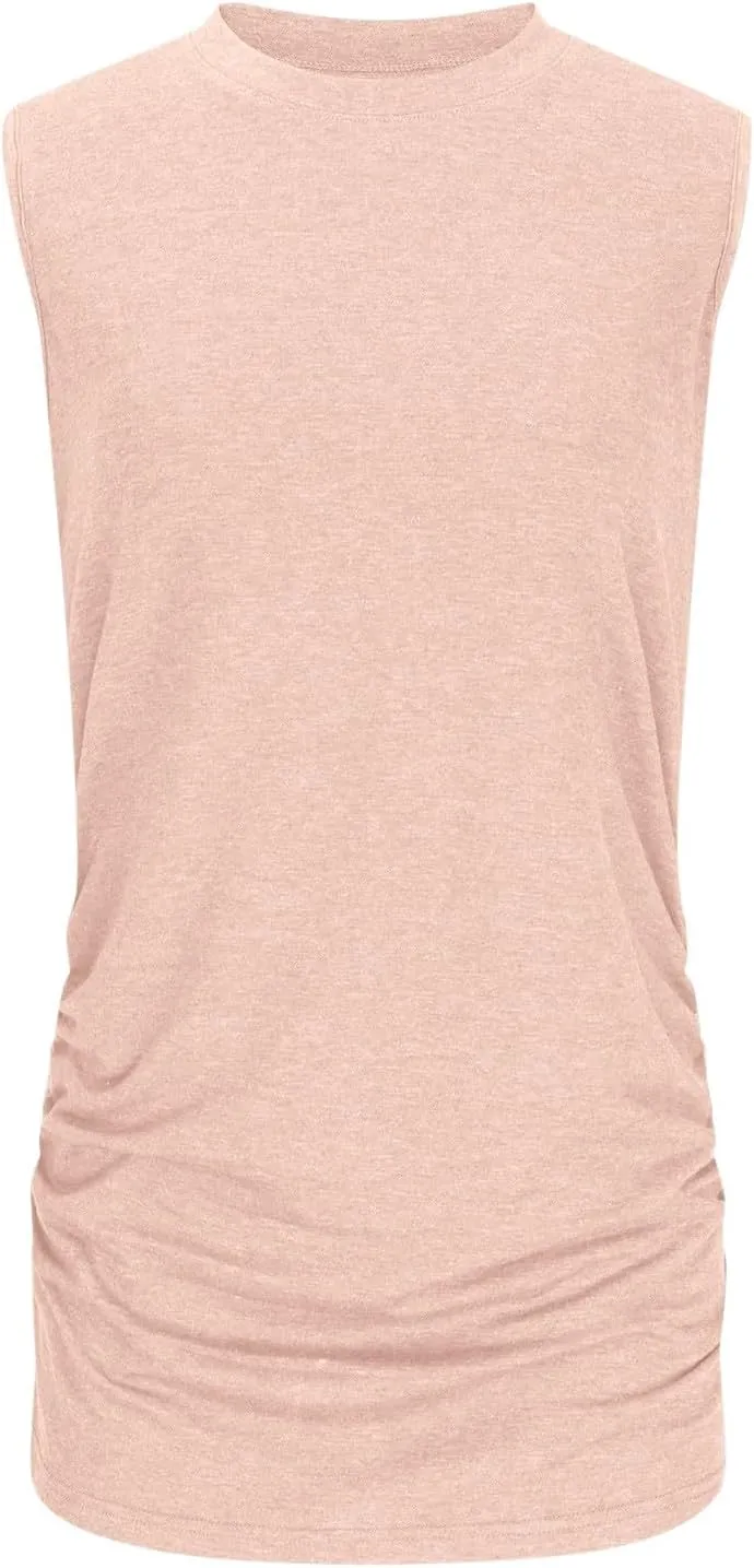 Womens Summer Tank Tops High Neck Workout Crew Neck Sleeveless Top Casual Flowy Trendy Loose Sleeveless Vest Camisole
