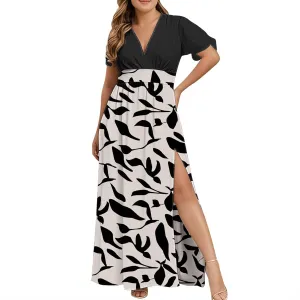Womens Summer Wrap Maxi Dress Casual Boho Floral V Neck Short Sleeve Plus Size Hem Split Beach Long Dresses