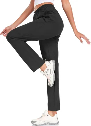 Womens Travel Hiking Pants Ladies Outdoor Water Resistant Nylon Light Weight Golf Casual Pants with Elastic Waist