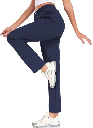 Womens Travel Hiking Pants Ladies Outdoor Water Resistant Nylon Light Weight Golf Casual Pants with Elastic Waist