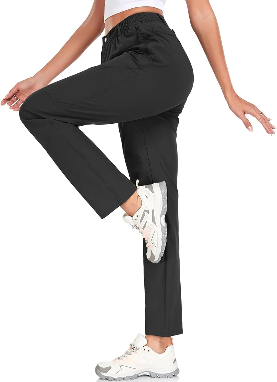 Womens Travel Hiking Pants Ladies Outdoor Water Resistant Nylon Light Weight Golf Casual Pants with Elastic Waist