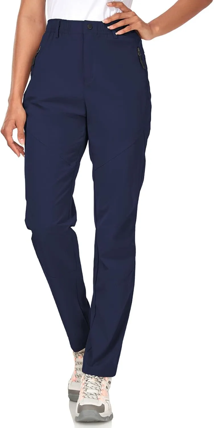 Womens Travel Hiking Pants Ladies Outdoor Water Resistant Nylon Light Weight Golf Casual Pants with Elastic Waist