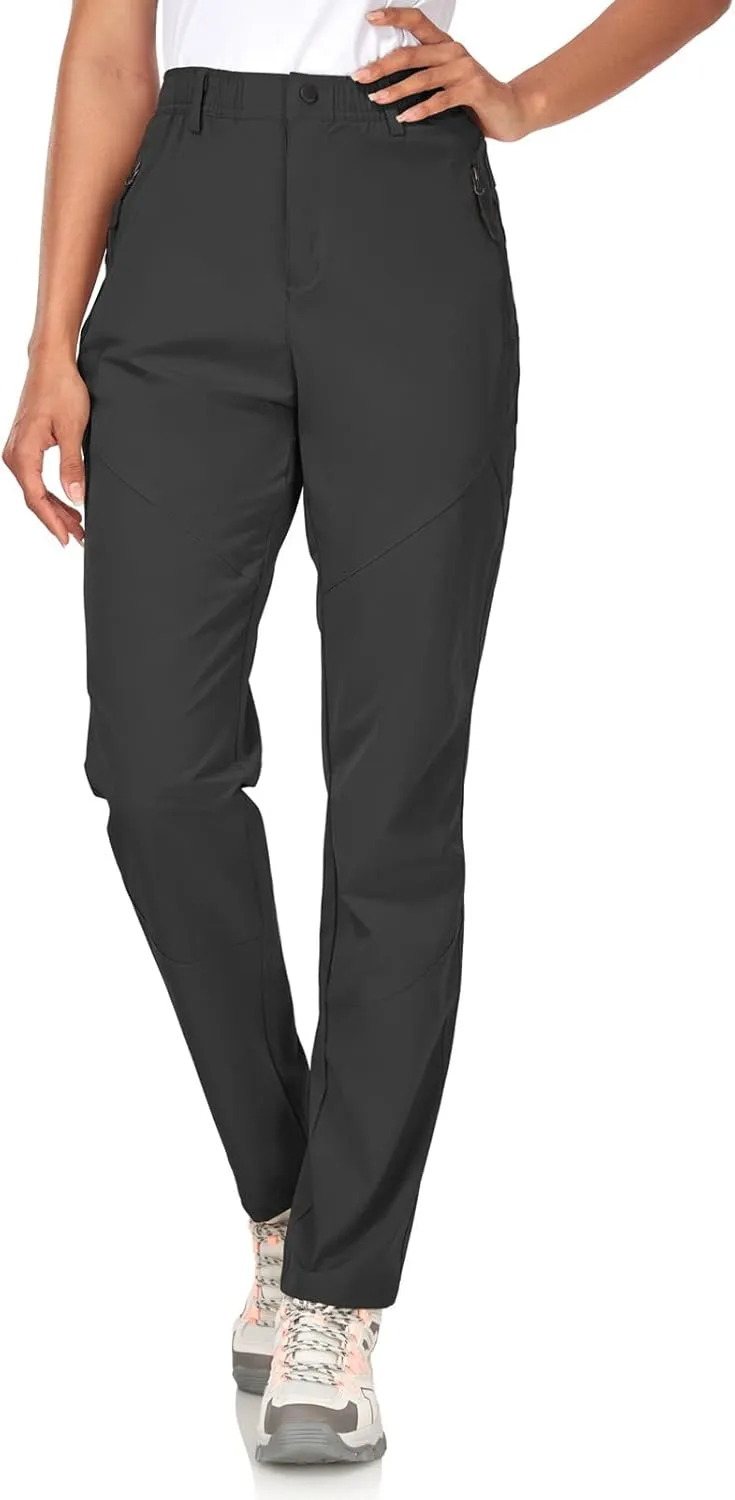 Womens Travel Hiking Pants Ladies Outdoor Water Resistant Nylon Light Weight Golf Casual Pants with Elastic Waist