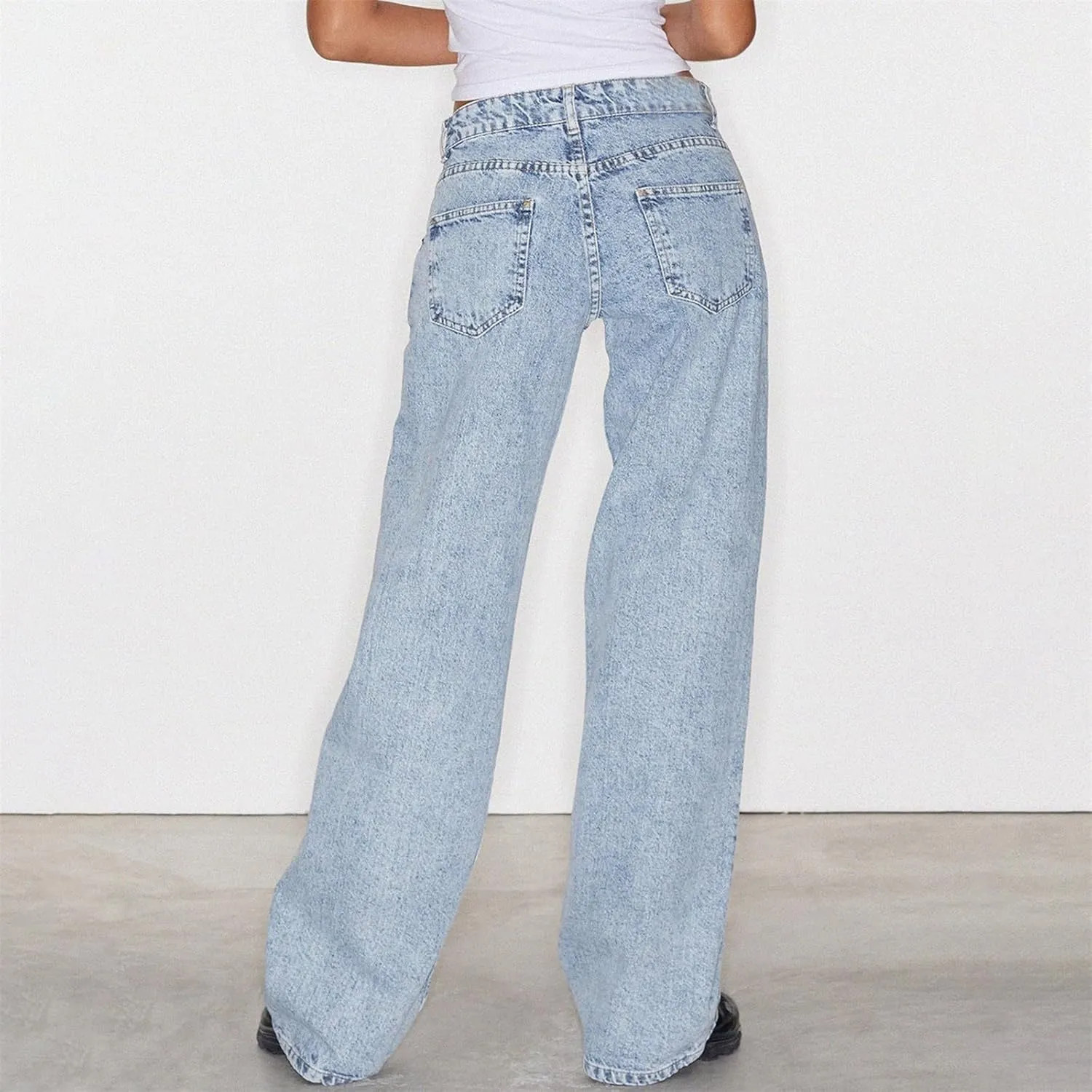 Women's Y2K Baggy Jeans Trendy Low Rise Jeans Casual Straight Leg Jeans Loose Boyfriend Denim Pants Fall Outfits