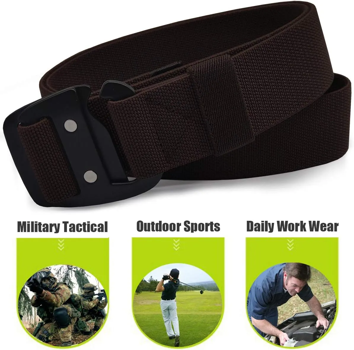 WYuZe Mens Tactical Belt Military Elastic Stretch Duty Riggers Belt Metal Buckle