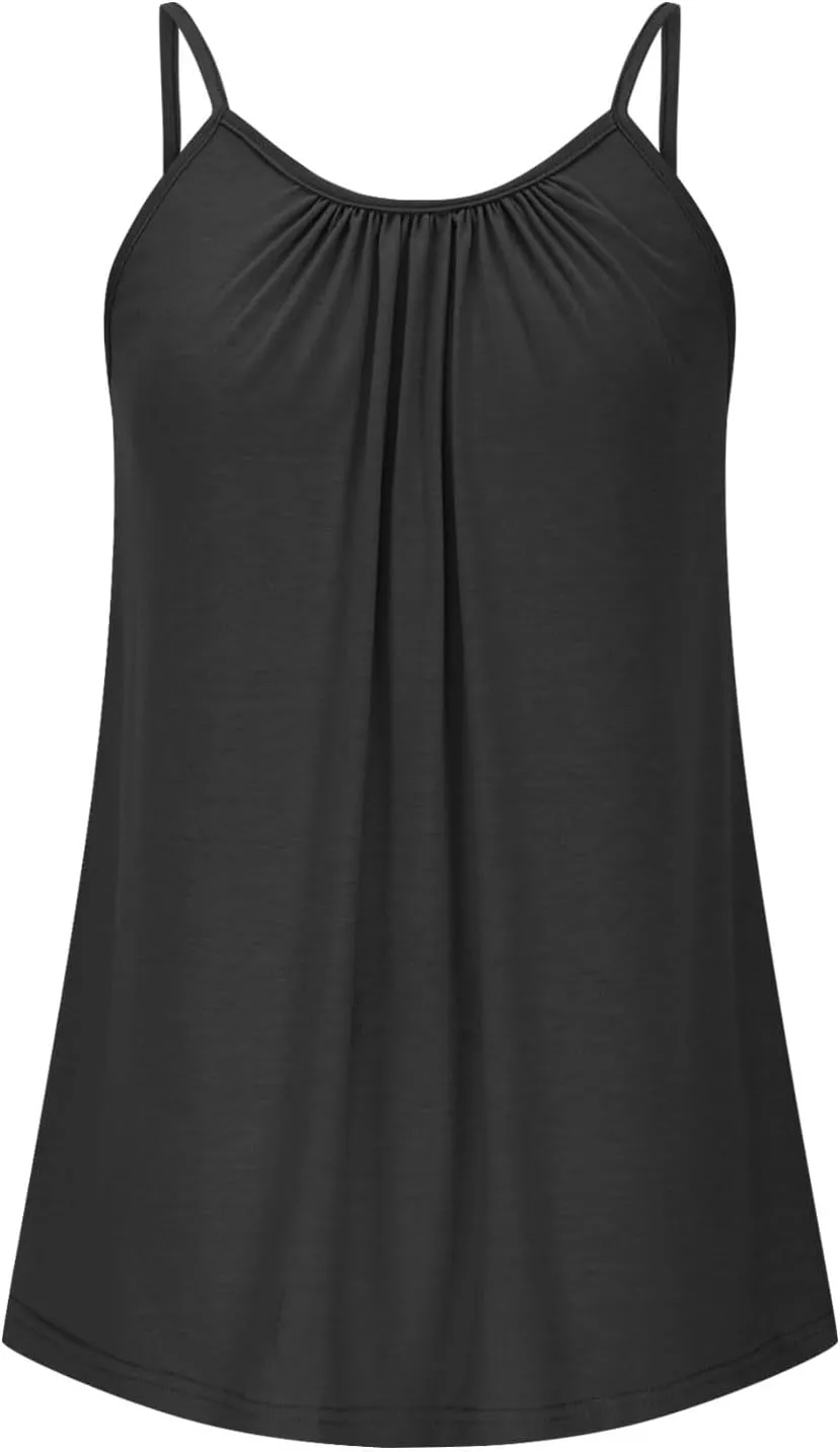 Xiaojmake Plus Size Tank Tops for Women Solid Pleated Loose Cami Spaghetti Strap Flowy Tunics Adjustable Strappy Loose Shirt