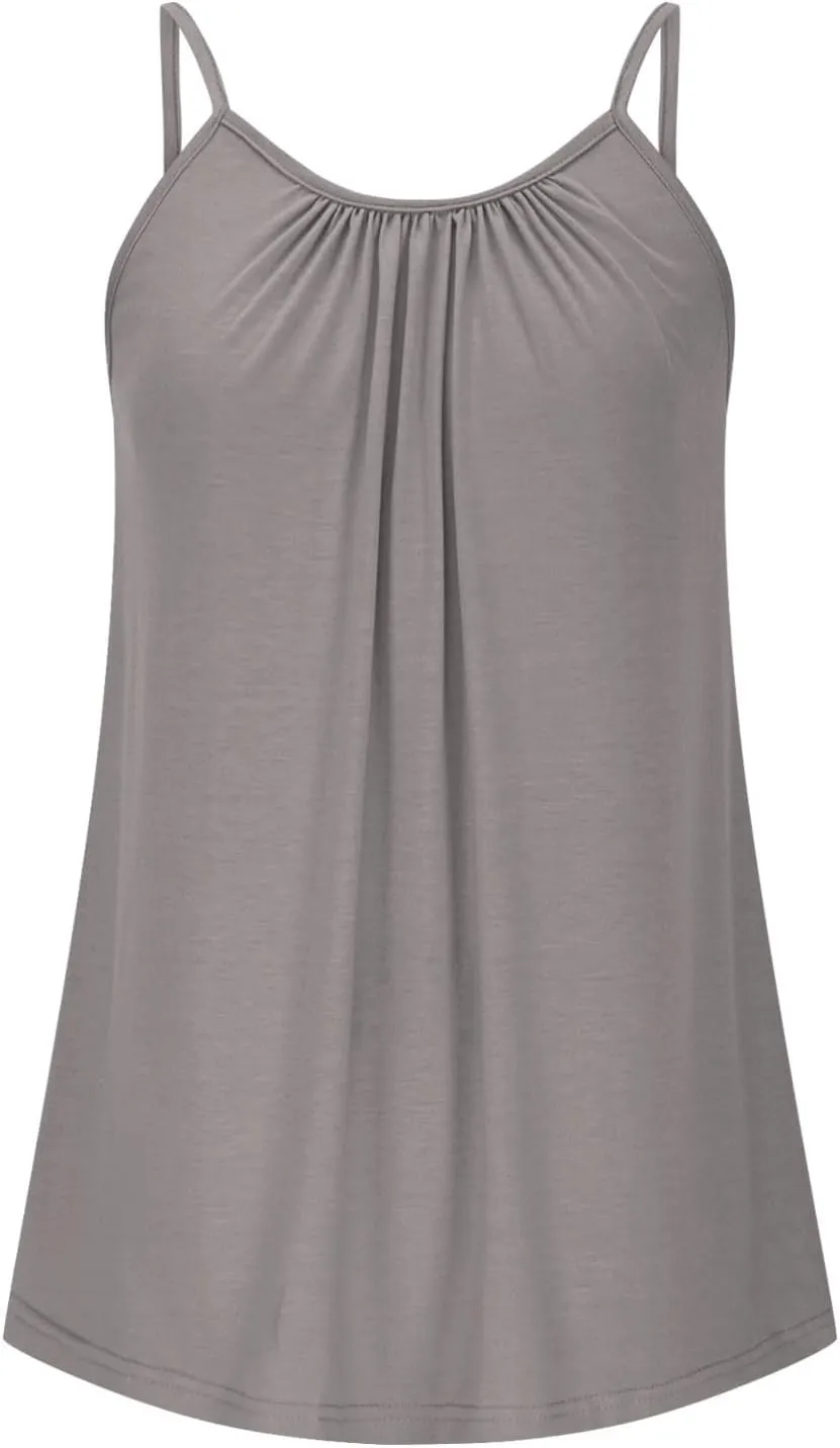 Xiaojmake Plus Size Tank Tops for Women Solid Pleated Loose Cami Spaghetti Strap Flowy Tunics Adjustable Strappy Loose Shirt