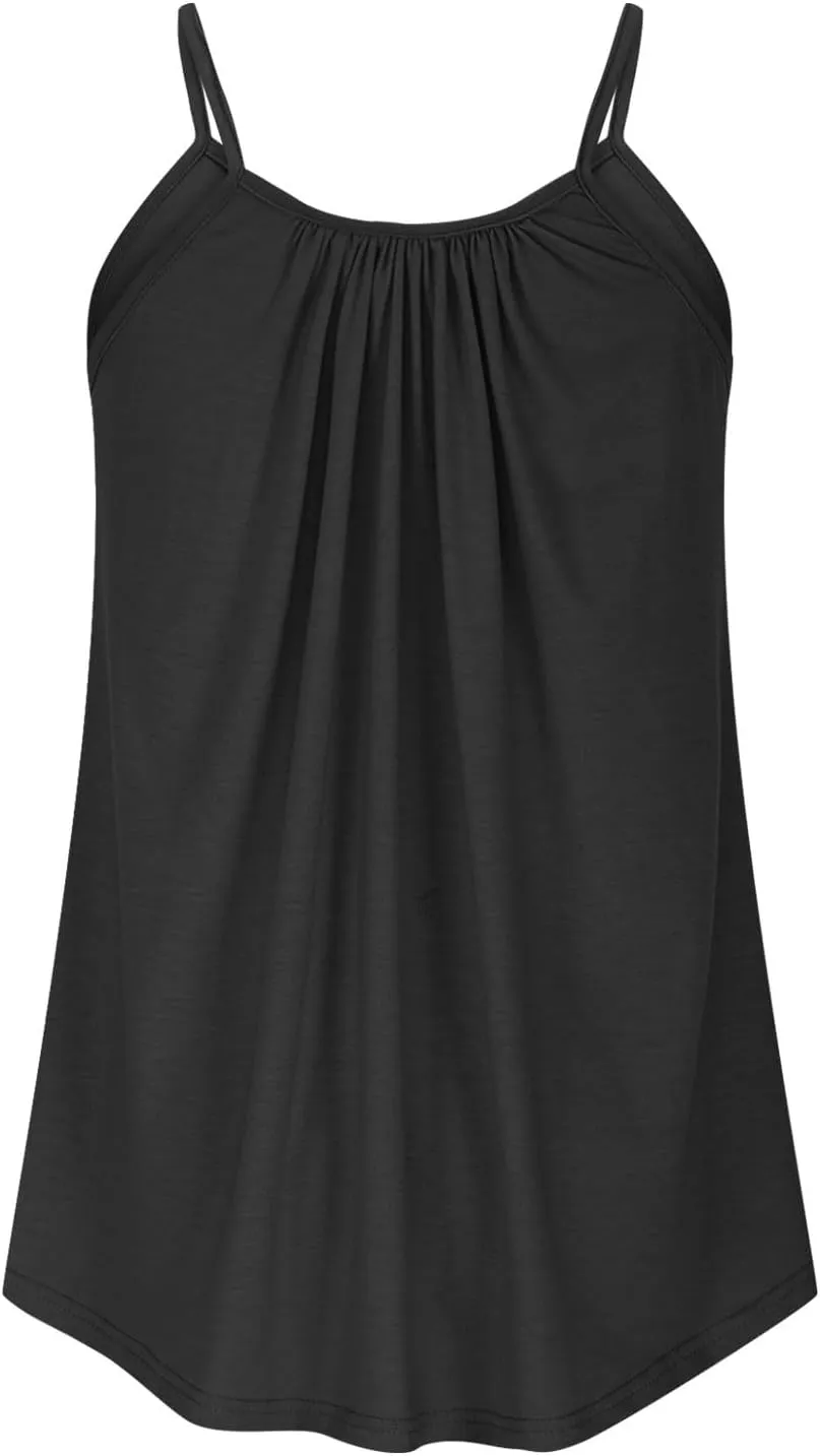 Xiaojmake Plus Size Tank Tops for Women Solid Pleated Loose Cami Spaghetti Strap Flowy Tunics Adjustable Strappy Loose Shirt