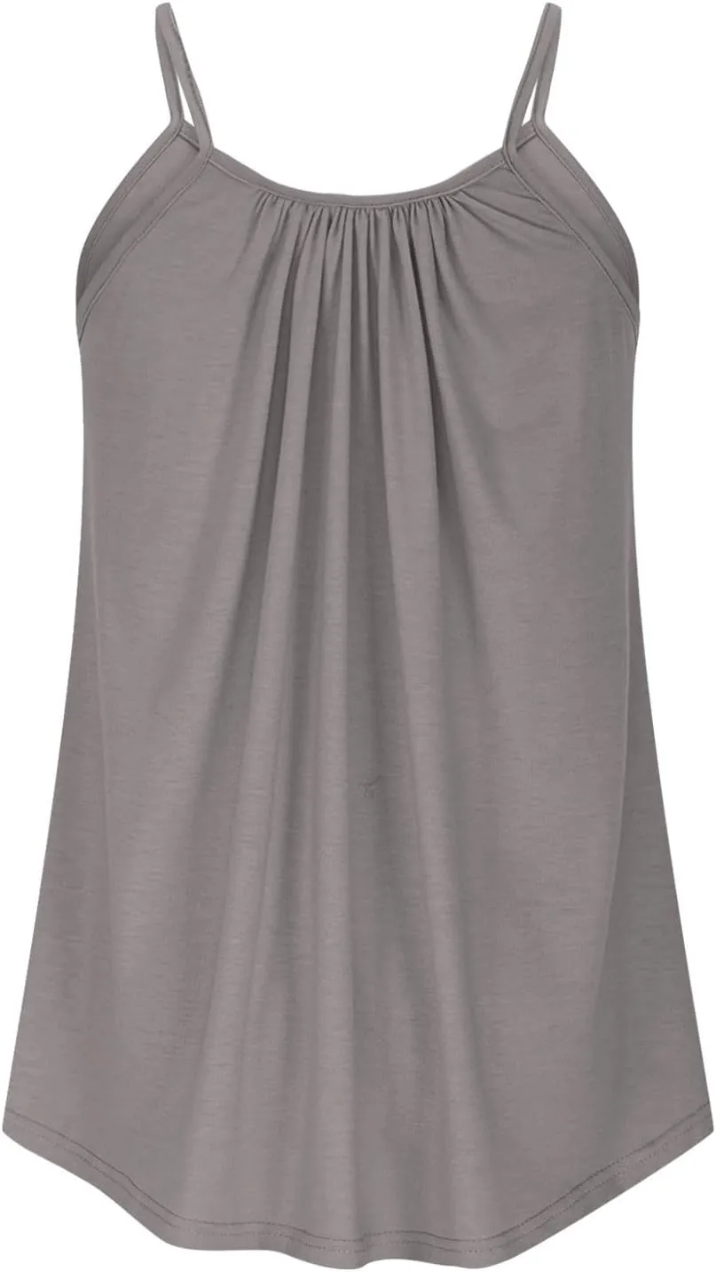 Xiaojmake Plus Size Tank Tops for Women Solid Pleated Loose Cami Spaghetti Strap Flowy Tunics Adjustable Strappy Loose Shirt