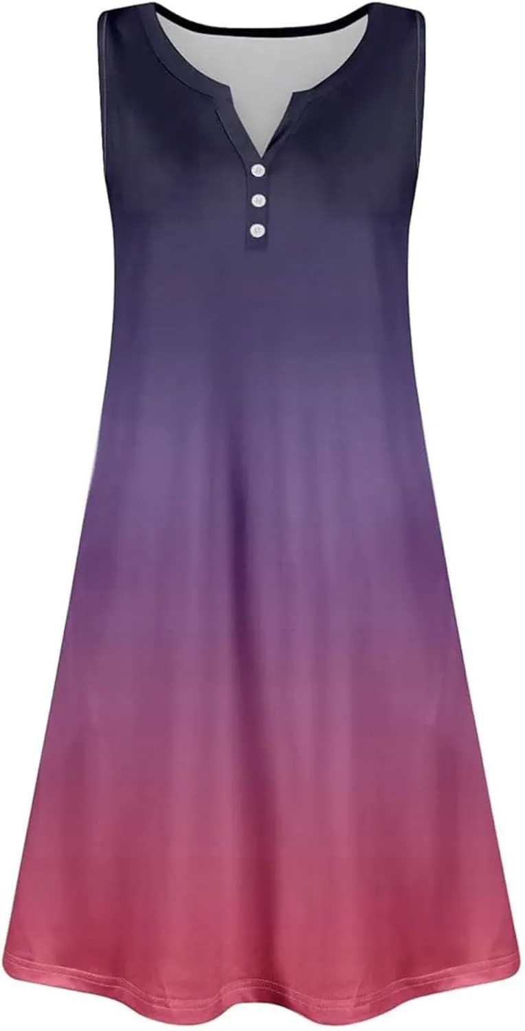 XOWRTE Summer Dresses for Women 2025 Loose V Neck Button Short Sleeve Casual T Shirt Dress Sundresses Swimsuit Coverup