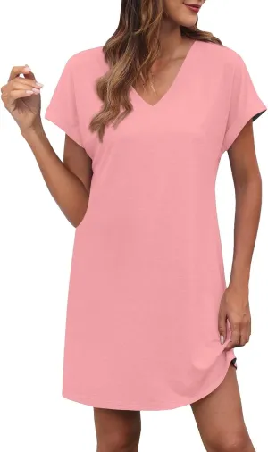 XOWRTE Summer Dresses for Women 2025 Short Sleeve Sundresses Vacation V Neck Knee Length Beach Casual Coverup Ladies Dresses