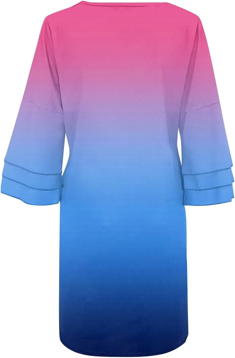 XOWRTE Summer Spring Dress Womens V Neck Cute Shift Dress Bell Sleeve Ruffle Hem Loose Swing Summer Boho Tunic Mini Dress