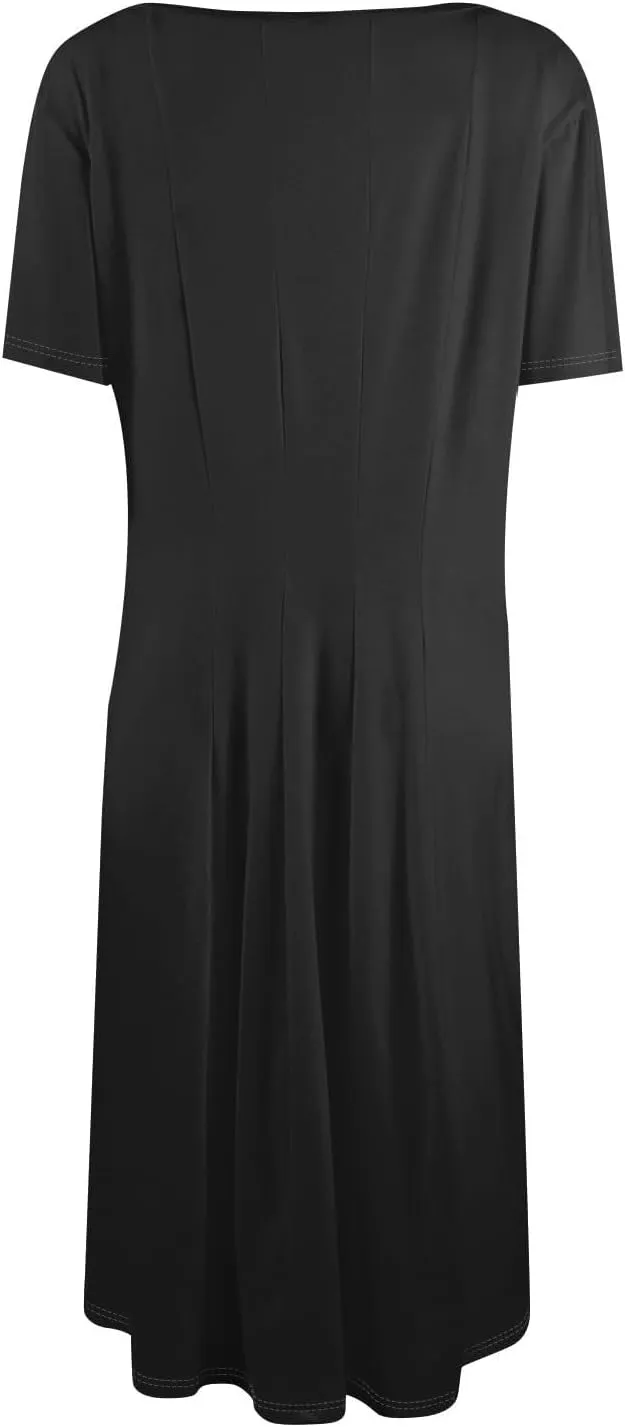 XOWRTE Women Summer Formal Dresses Casual Short Sleeve Midi Dresses Crewneck Solid Color Cocktail Dresses Wedding Guest Dress