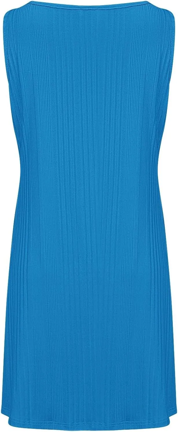 XOWRTE Womens 2025 Summer Sleeveless Mini Dress Crewneck Loose Tank A Line Pleated Swing Flowy Party Dresses Solid Color