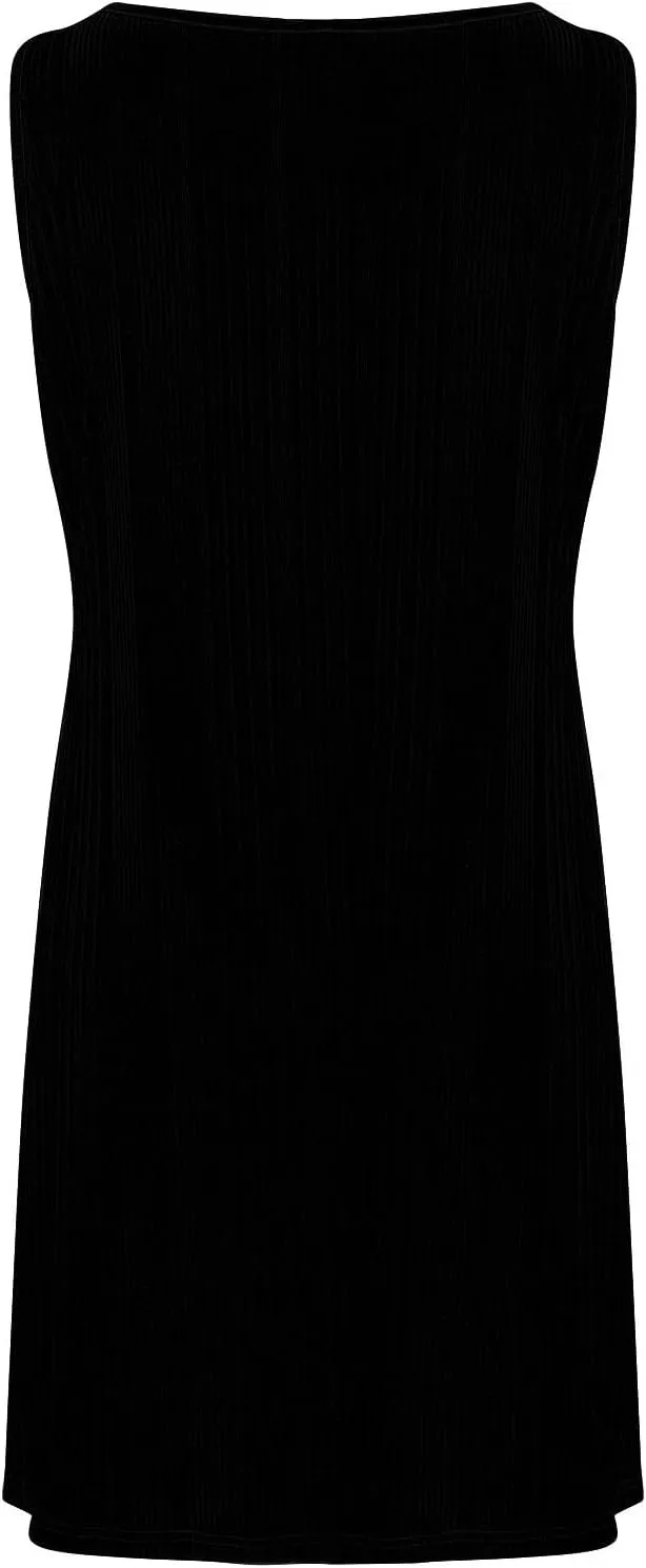 XOWRTE Womens 2025 Summer Sleeveless Mini Dress Crewneck Loose Tank A Line Pleated Swing Flowy Party Dresses Solid Color