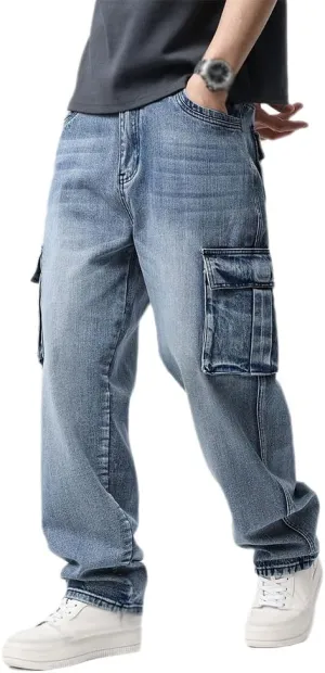 XYGJZ Mens Hip Hop Baggy Jeans Relaxed Fit Skater Cargo Denim Pants Multi-Pockets Motorcycle Pants