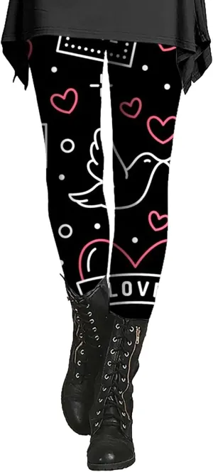 Yoga Leggings for Women Flare Valentines Leggings Fleece Lined Pants Love Heart Heart