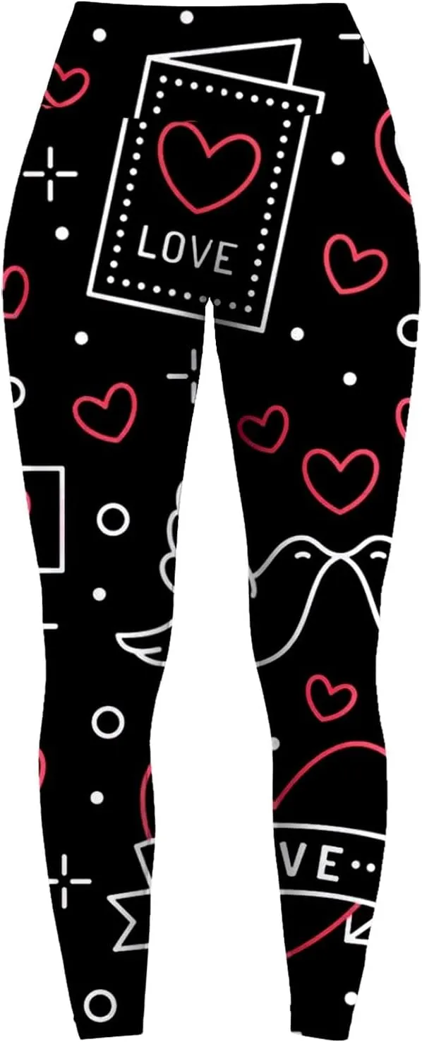Yoga Leggings for Women Flare Valentines Leggings Fleece Lined Pants Love Heart Heart