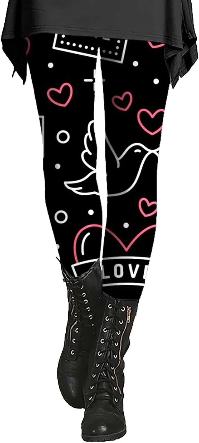 Yoga Leggings for Women Flare Valentines Leggings Fleece Lined Pants Love Heart Heart