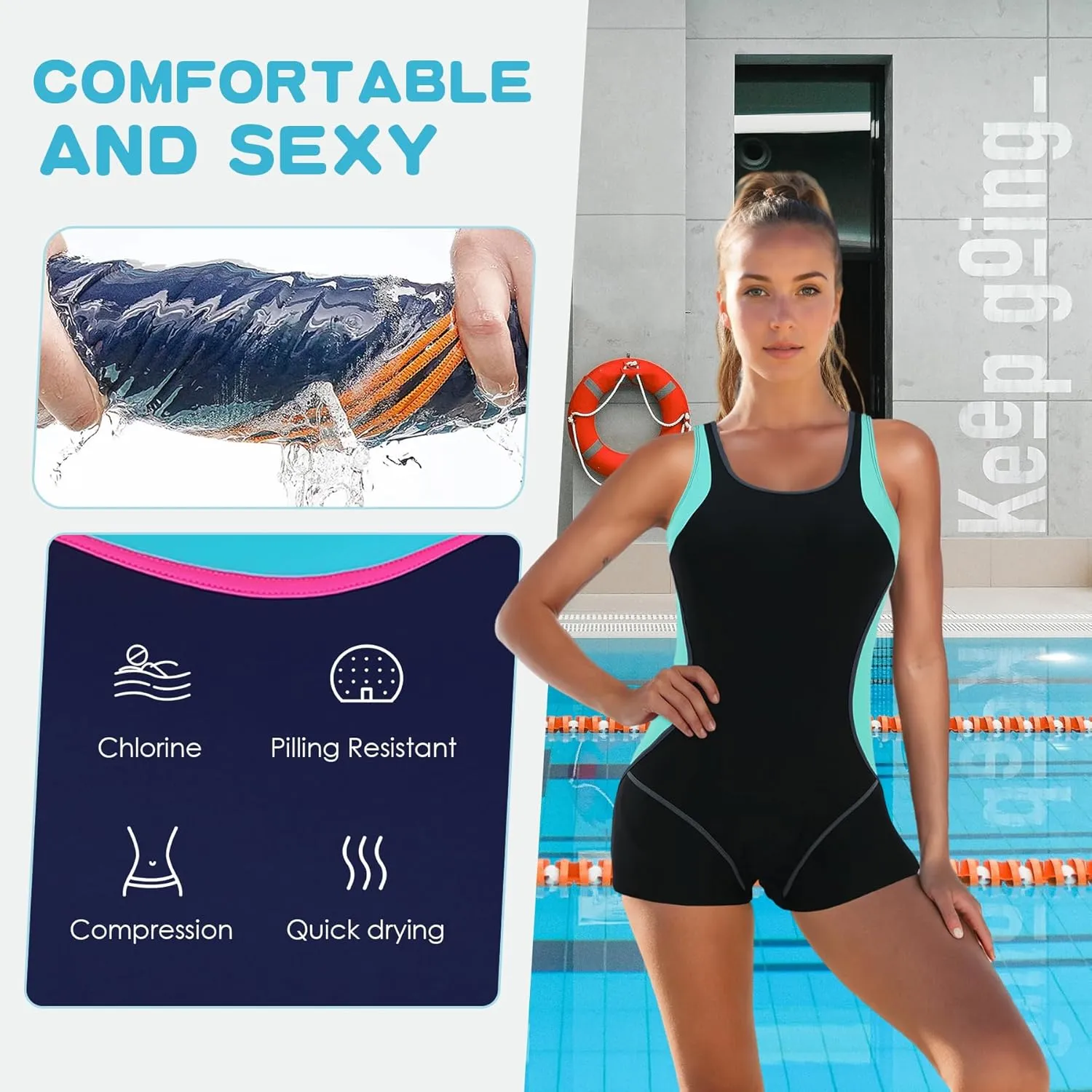 Zando One Piece Swimsuit Women Boyleg Swimsuits for Women One Piece Tummy Control Bathing Suit Sporty Boyshorts Swimwear