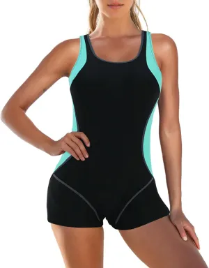 Zando One Piece Swimsuit Women Boyleg Swimsuits for Women One Piece Tummy Control Bathing Suit Sporty Boyshorts Swimwear