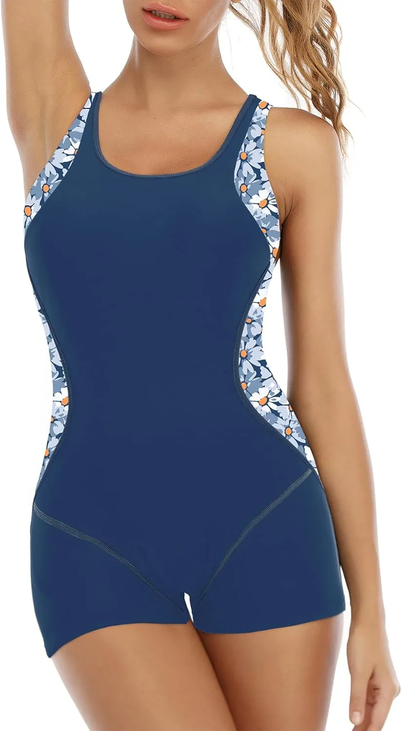 Zando One Piece Swimsuit Women Boyleg Swimsuits for Women One Piece Tummy Control Bathing Suit Sporty Boyshorts Swimwear